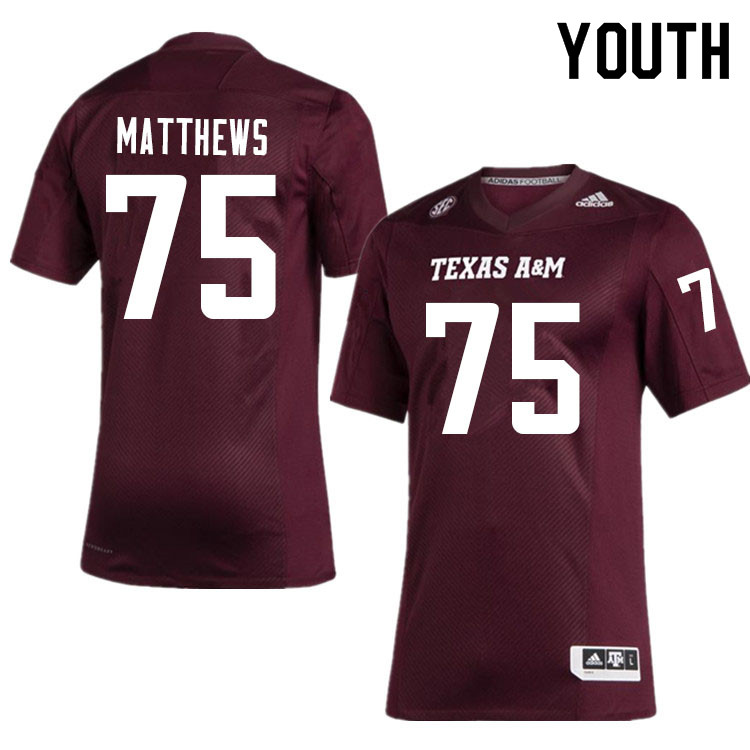 Youth #75 Luke Matthews Texas A&M Aggies College Football Jerseys Sale-Maroon